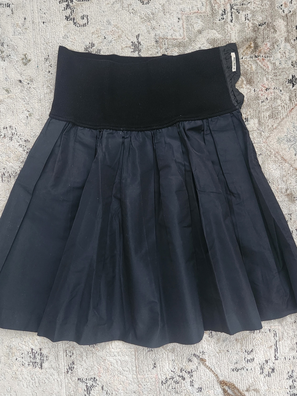 Miu Miu Black Full Circle Skirt with Ribbed Waistband Size 46